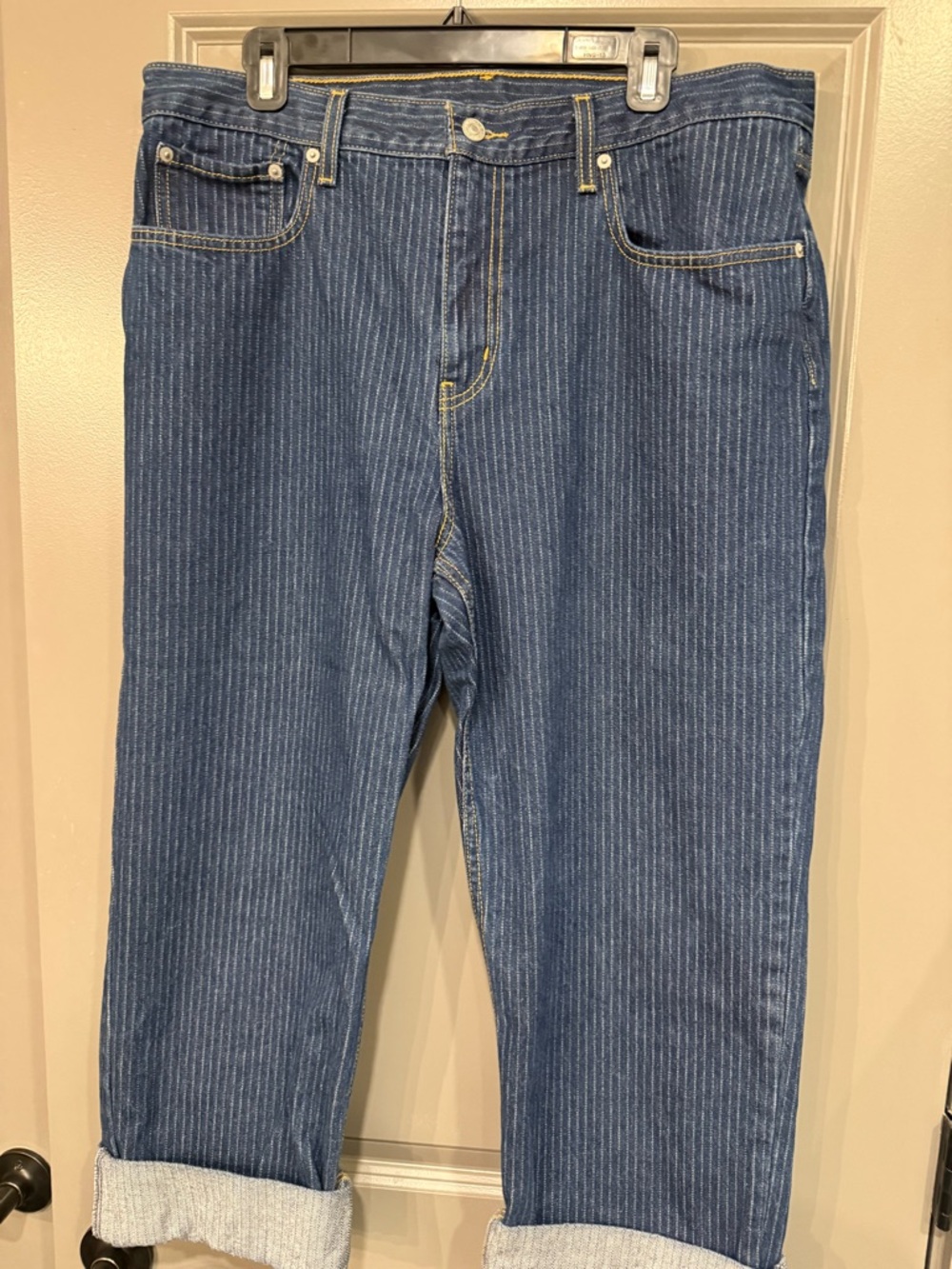 Levi's Blue Pinstripe Straight Leg Jeans